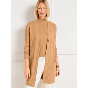 Talbots Metallic Ribbed Cardigan Size Large Petite Rattan Spring Office Minimal